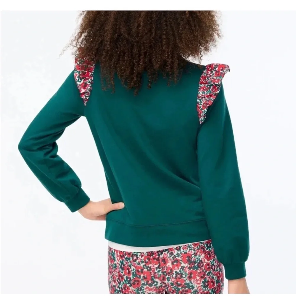 J Crew Factory Floral Ruffle Shoulder Sweatshirt - Picture 2 of 9
